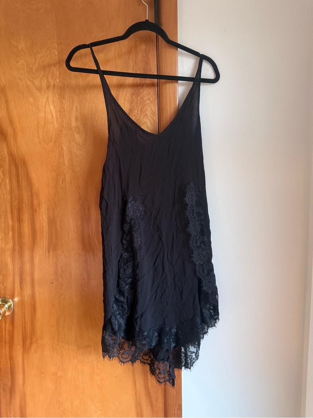 Delicate Black Lace-Trim Slip Chemise